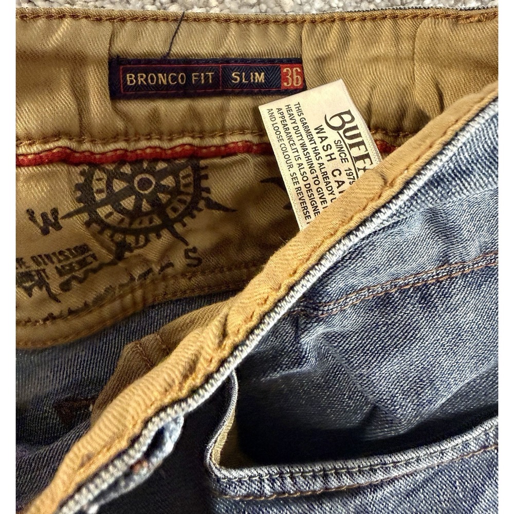 Buffalo Men's Denim Blue Slim Fit Distressed Jeans Size 36X32 Bronco Fit Dark - Picture 7 of 10